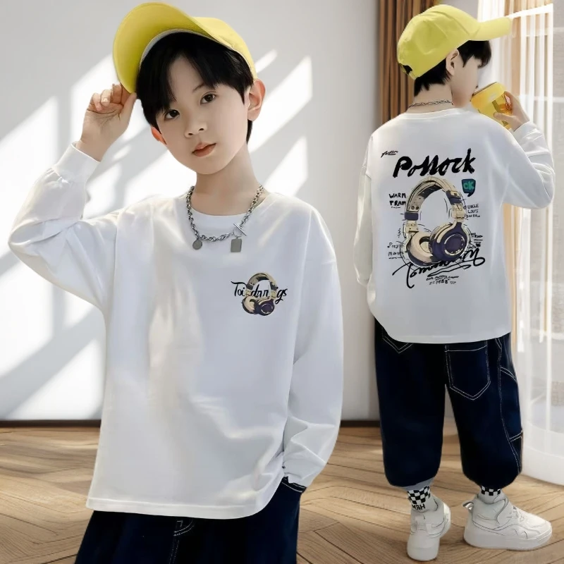 男童纯棉长袖t恤中大童春秋季2025新款洋气上衣儿童帅气打底衫潮T