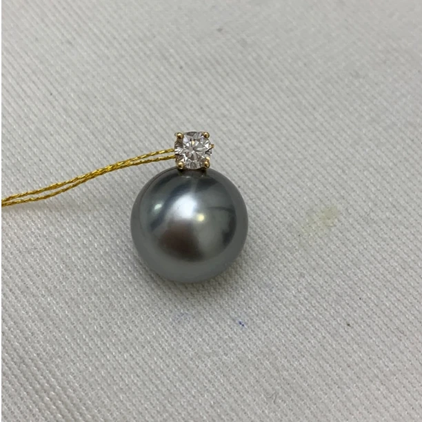 天然海水珍珠大溪地铂金灰正圆银蓝光吊坠12-13mm时尚高级个性