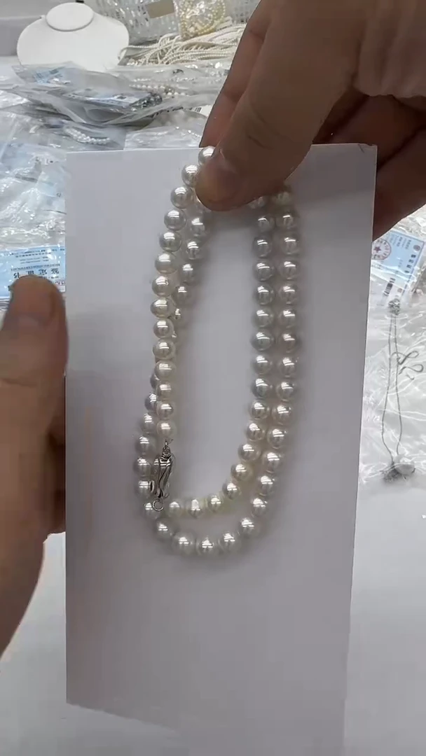 项链银S925镶嵌淡水珍珠8mm 元宝扣-孤品