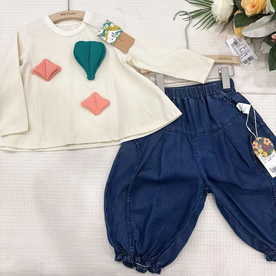 套装：100莱赛尔天丝牛仔灯笼裤+立体长袖T4122001909+4122024622