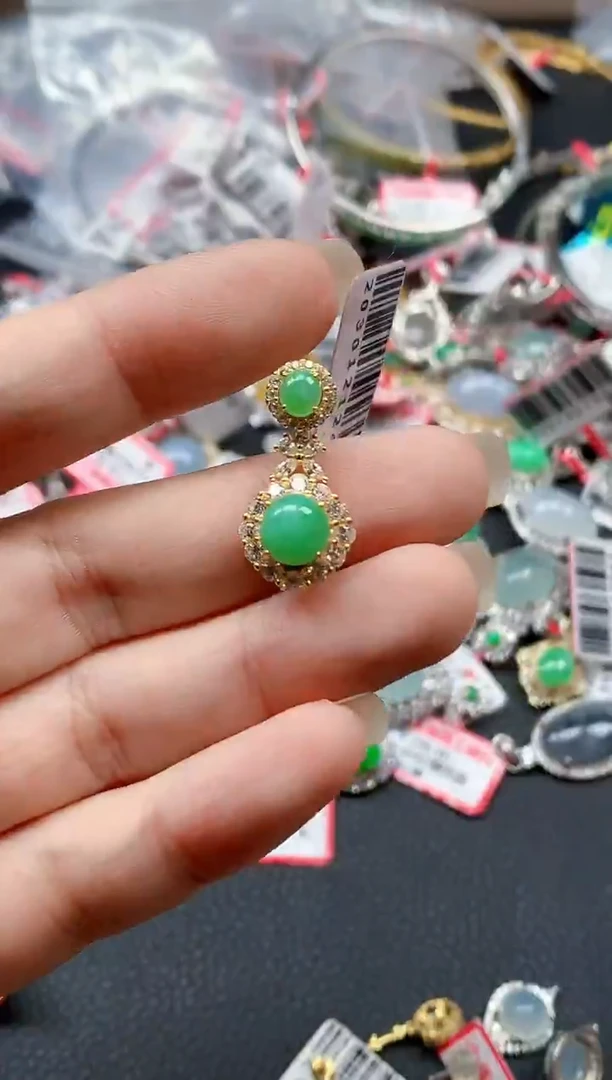 银S925镶嵌戒指翡翠天然A货缅甸翡翠