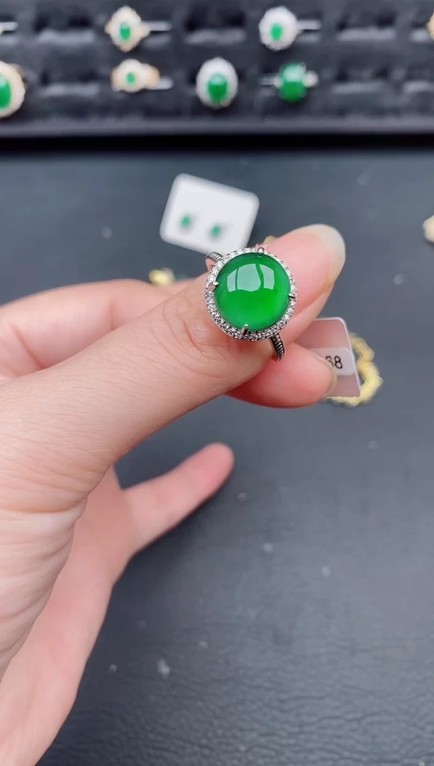 银S925镶嵌戒指翡翠天然a货翡翠273