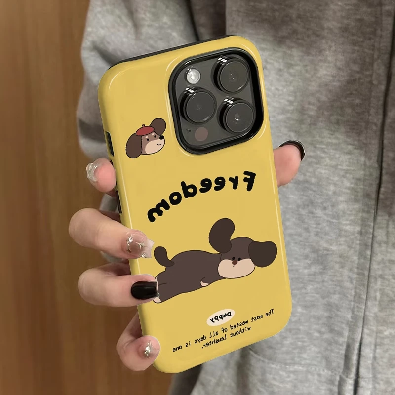 卡通小狗适用苹果16promax手机壳华为70磨砂可爱小米15菲林二合一