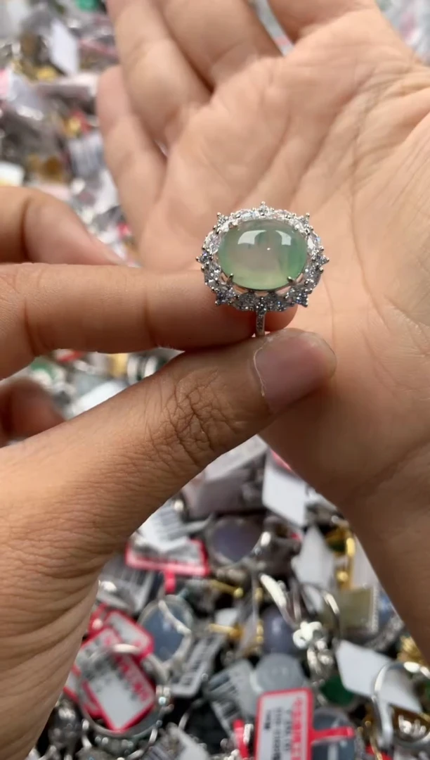 银S925镶嵌戒指翡翠10                    2