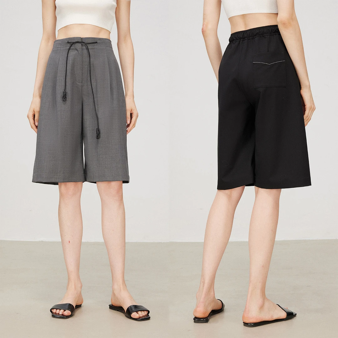 MARIUS美利奴精纺立体廓形百搭经典百慕大羊皮抽绳中裤