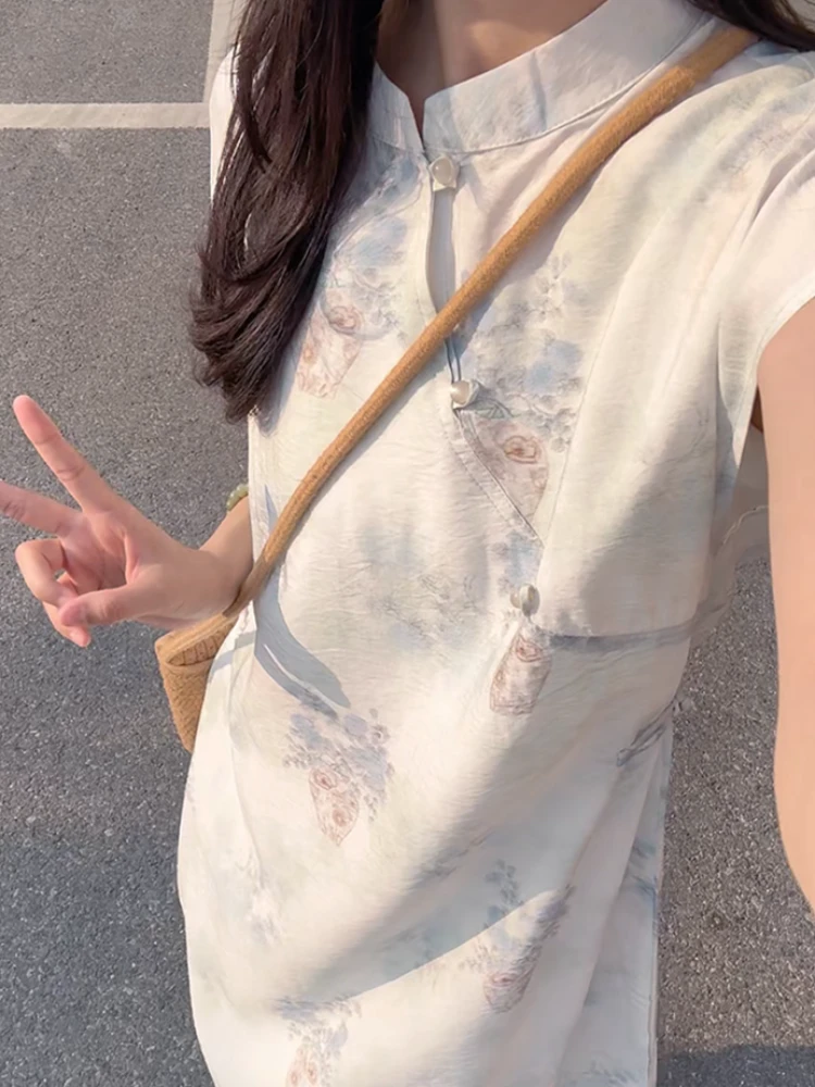 云期一梦【十面埋伏】银瓶乍破新中式印花无袖连衣裙