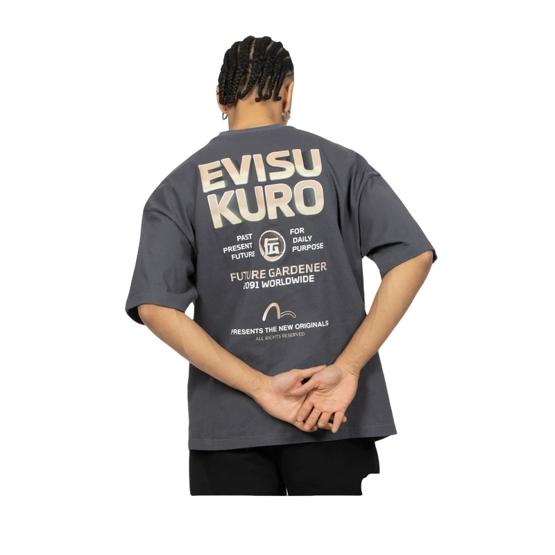 EVISU KURO 2024多重标语宽松潮男短袖T恤2ESGNM4TS5151OSCT