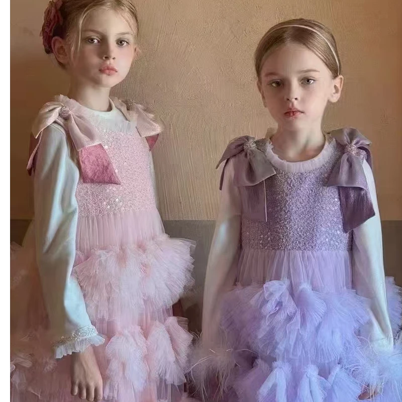 新款【【蝴蝶结】蓬蓬.小礼服两件套】礼服裙洋气女童连衣裙