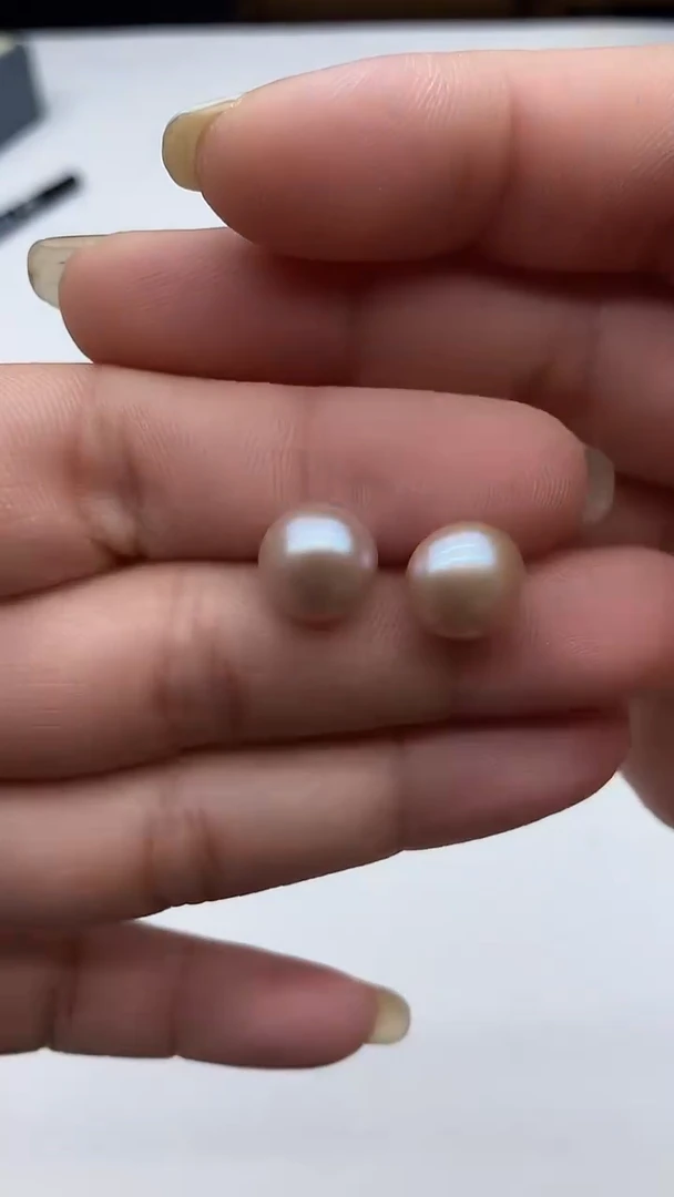 银S925镶嵌珍珠项链淡水珍珠10.  紫色耳钉