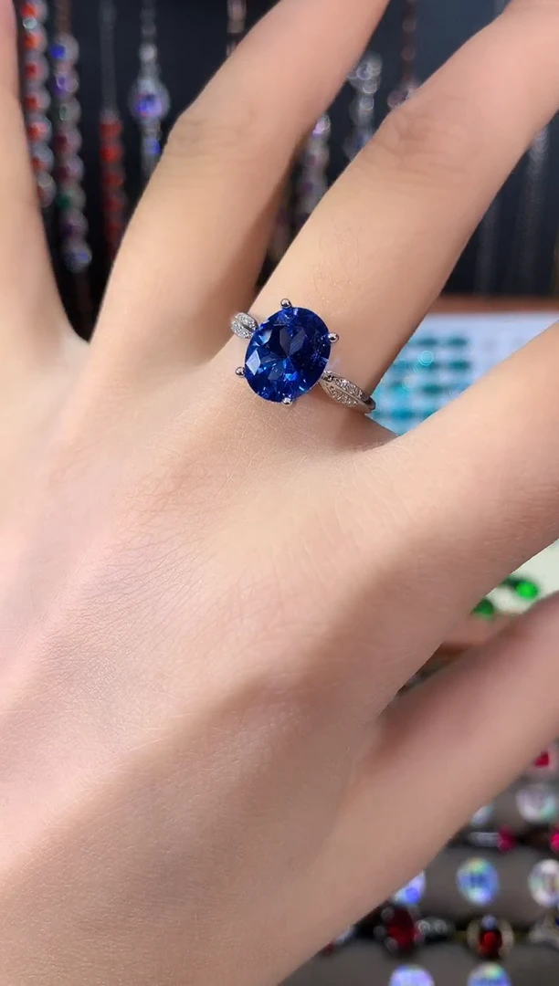 戒指蓝宝石银S925镶嵌810银色矢车菊