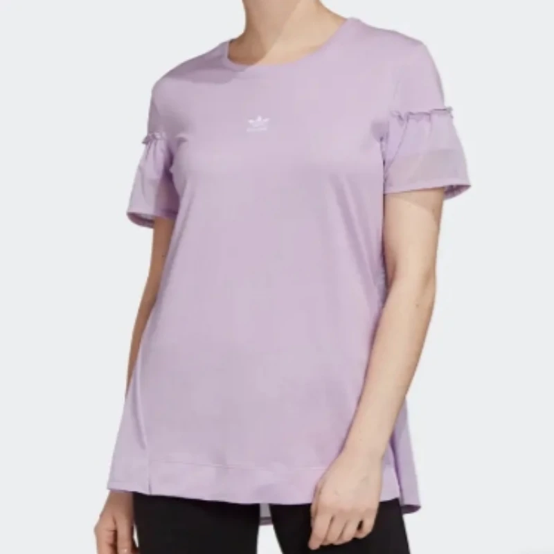 adidas originals三叶草 字母Logo印花圆领短袖T恤 女款 淡紫色