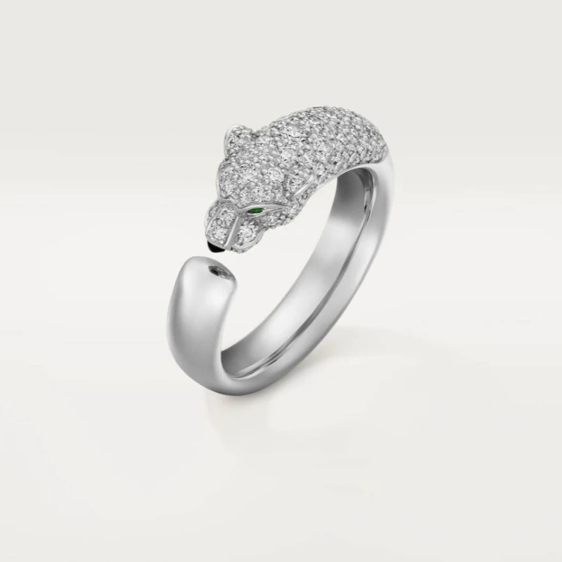 99新 Cartier/卡地亚 卡地亚白金豹子头半钻戒指53号22年