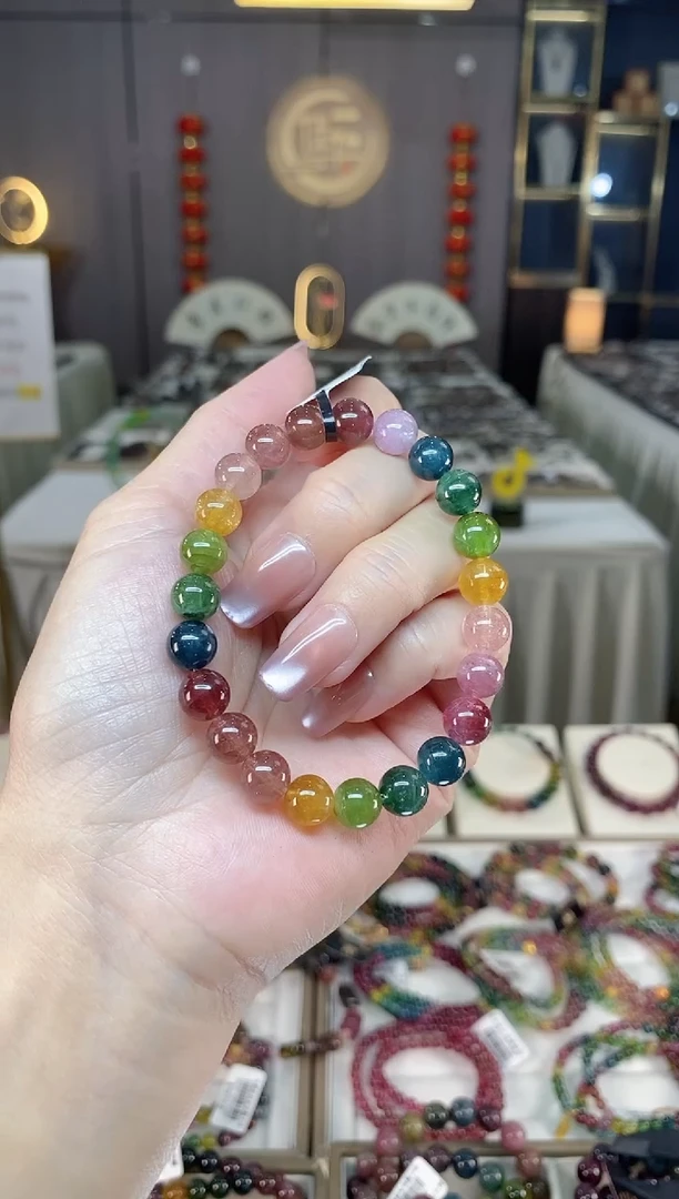 未镶嵌冰透体老矿碧玺彩虹单圈手串8mm+碧玺hon多样性发一条