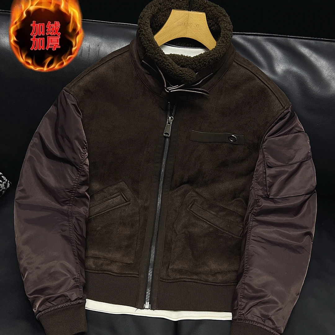 路茨梅帕时尚男士冬季加绒加厚保暖毛夹克男装外套潮拼接时尚外衣