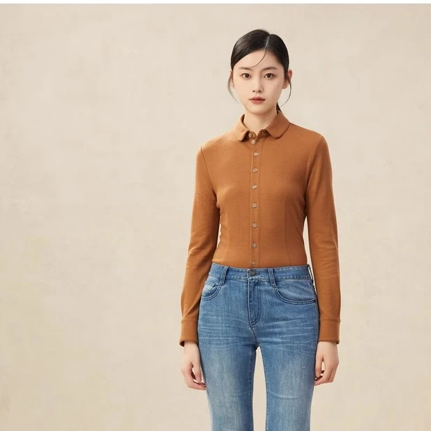商场同款阿玛2025新款百搭通勤职业亲肤保暖长袖羊毛衬衫5300528