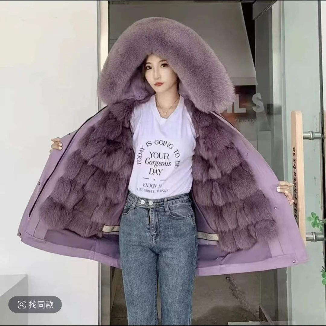 【狐美人】冬季新款真毛保暖可拆女士短款外套