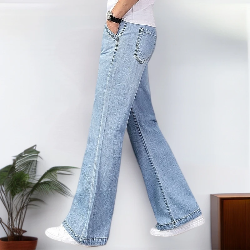 2026年新款男士宽松大直筒喇叭牛仔裤 时尚百搭中腰纯色休闲裤子