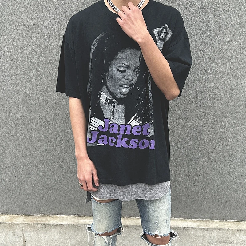MKSZY Janet jackson珍妮杰克逊rap vintage tee复古水洗短袖T恤