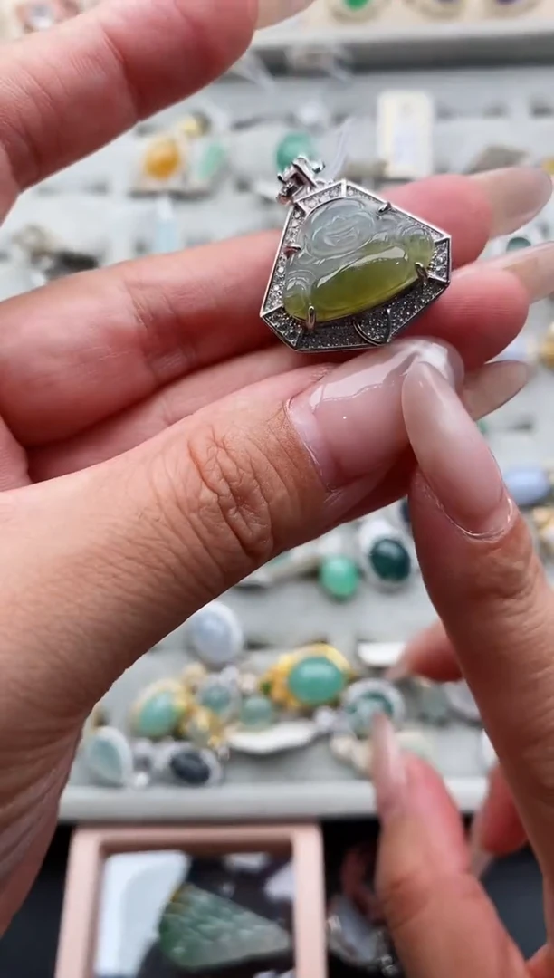 银S925镶嵌戒指翡翠天然缅甸翡翠A货222-10-9