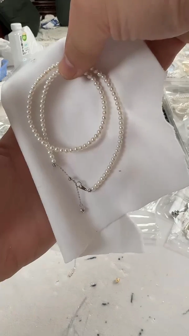 项链银S925镶嵌淡水珍珠3-4mm 爱心尾链