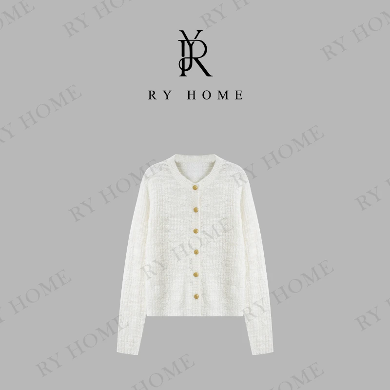 【容雨RYHOME】圆领宽松薄款软糯长袖针织开衫243M2812