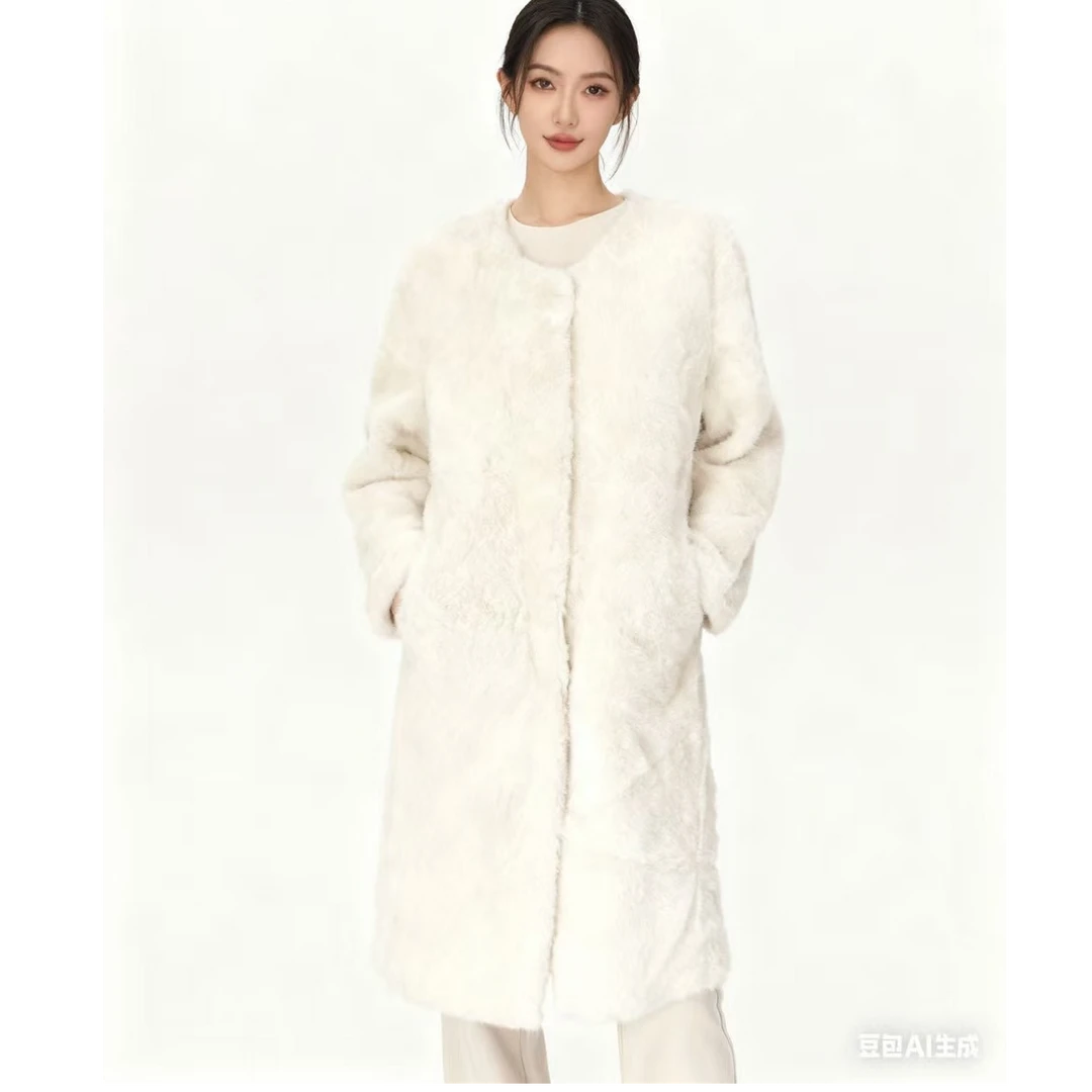 A加厚时尚洋气百搭中长款保暖毛毛女士外套8869#