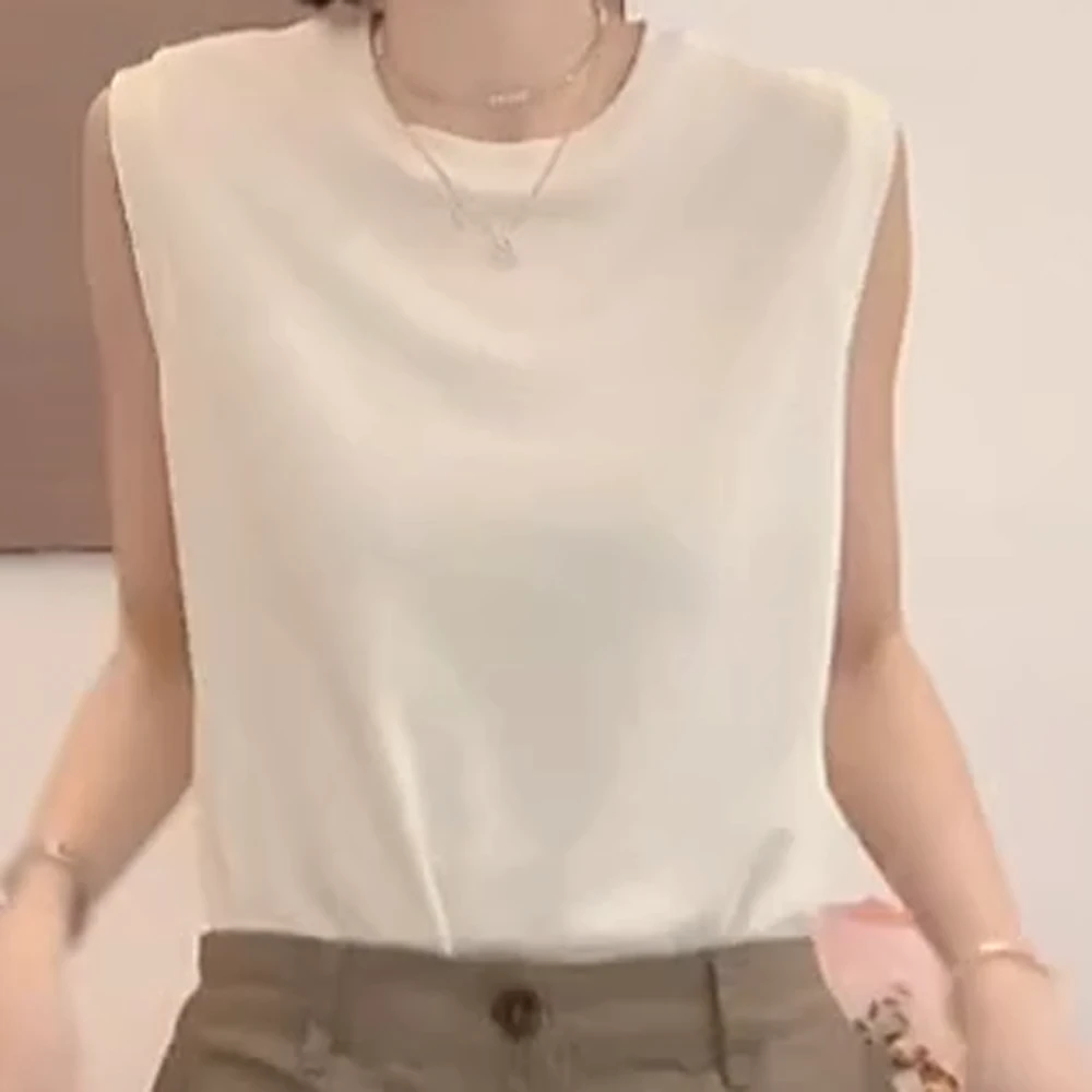 夏季通勤风圆领纯色无袖T恤百搭舒适 C5277