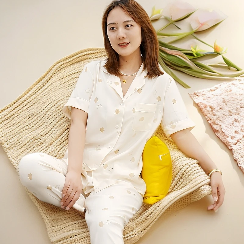 元首【男女】褶皱薄款透气夏季半袖家居睡衣套装L25024/25