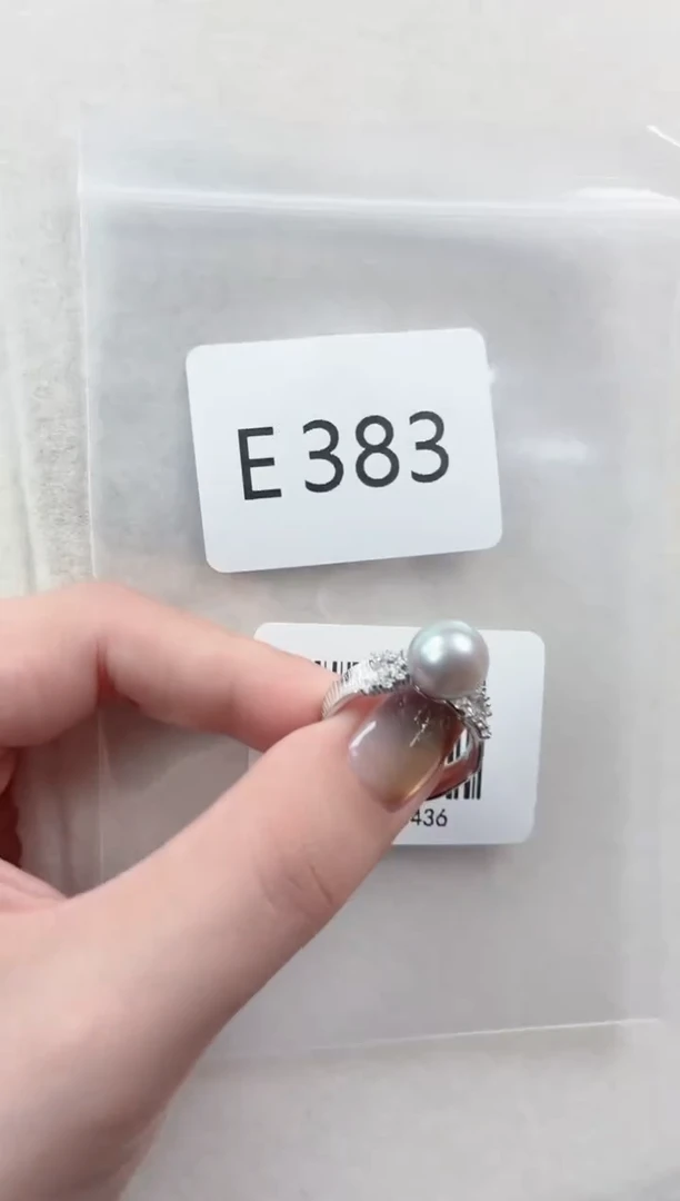 银S925镶嵌戒指海水珍珠E383