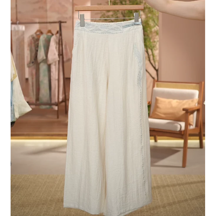 《空山烬雨-休闲裤》新中式夏季新款设计感高腰刺绣透气显瘦休闲