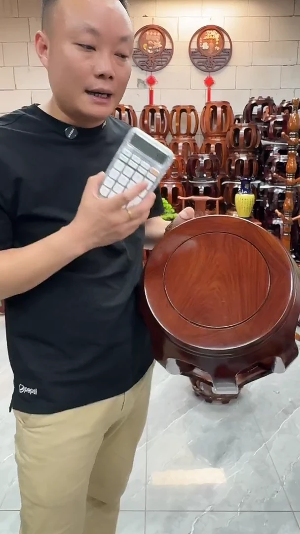 花梨木类家具胡桃色小号鼓凳一对（二个）