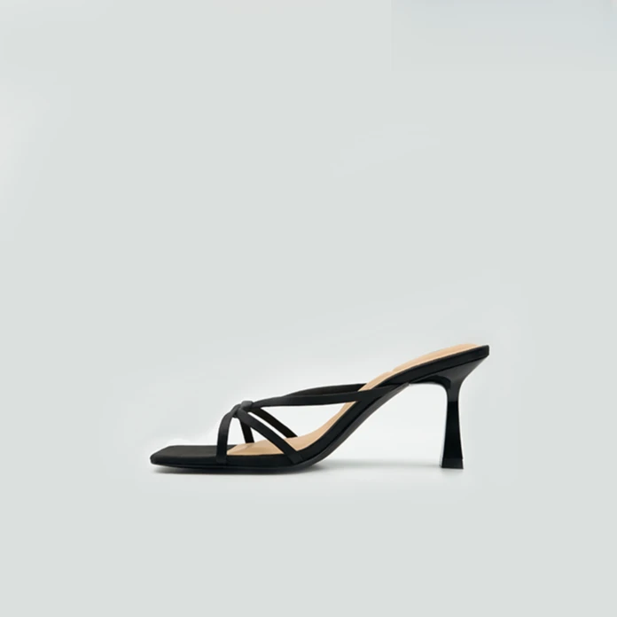 True Meaning2025夏天穿裙子专用鞋子露趾仙女一脚蹬方头细高跟鞋