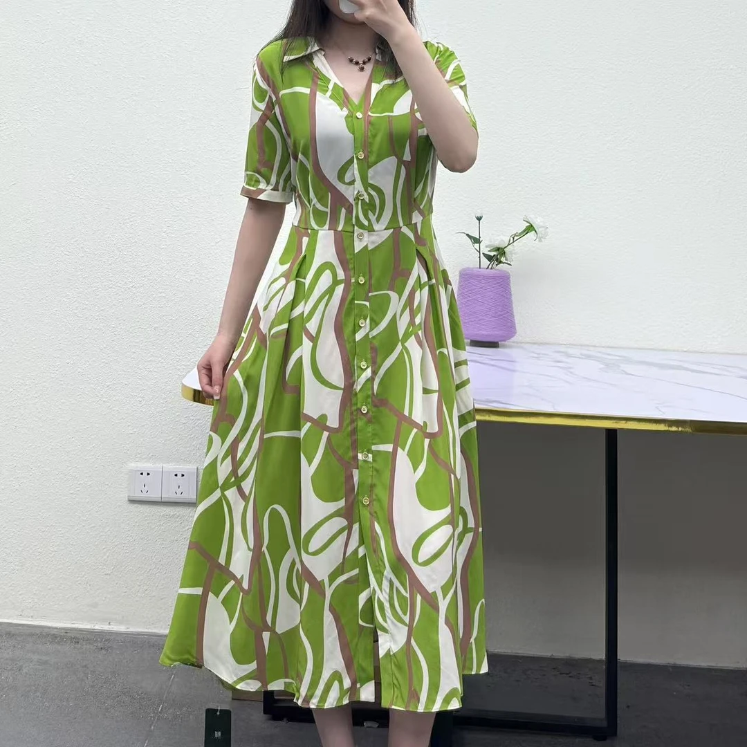 100%桑蚕丝不规则撞色连衣裙25DAK0294