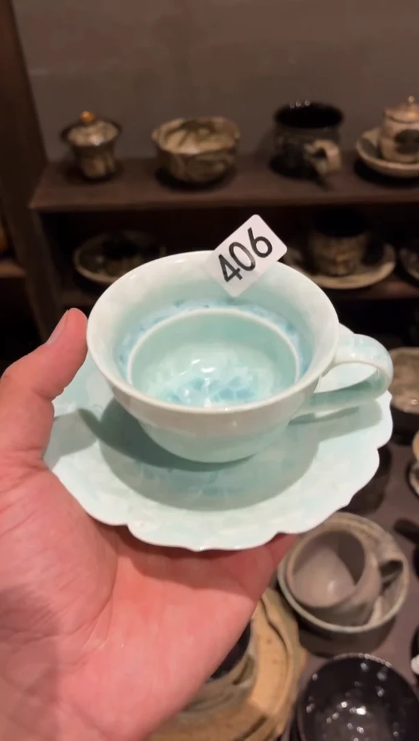 瓷片l**z406蓝色结晶咖啡杯1套