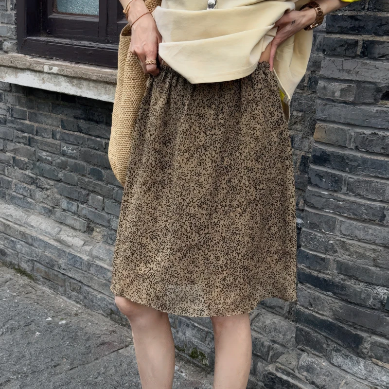 复古风时尚百搭豹纹半身裙女2025夏季新款大码胖MM显瘦遮胯A字裙
