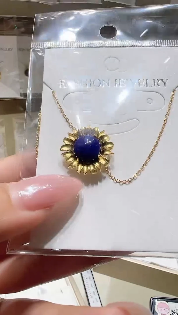 银S925镀金镶嵌青金石颈饰@@