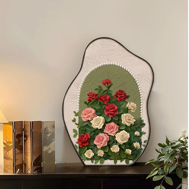 珍珠玫瑰桌面摆件摆画斗柜小摆台复古艺术中古风高级感小众装饰画