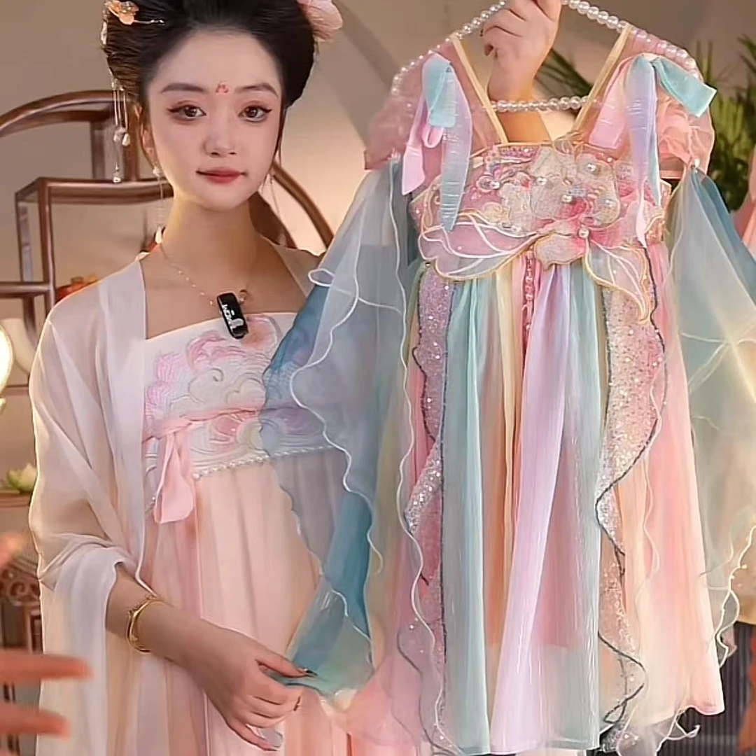 【再桃公主】2025新款女童国风仙气中国风夏季休闲汉服裙25116