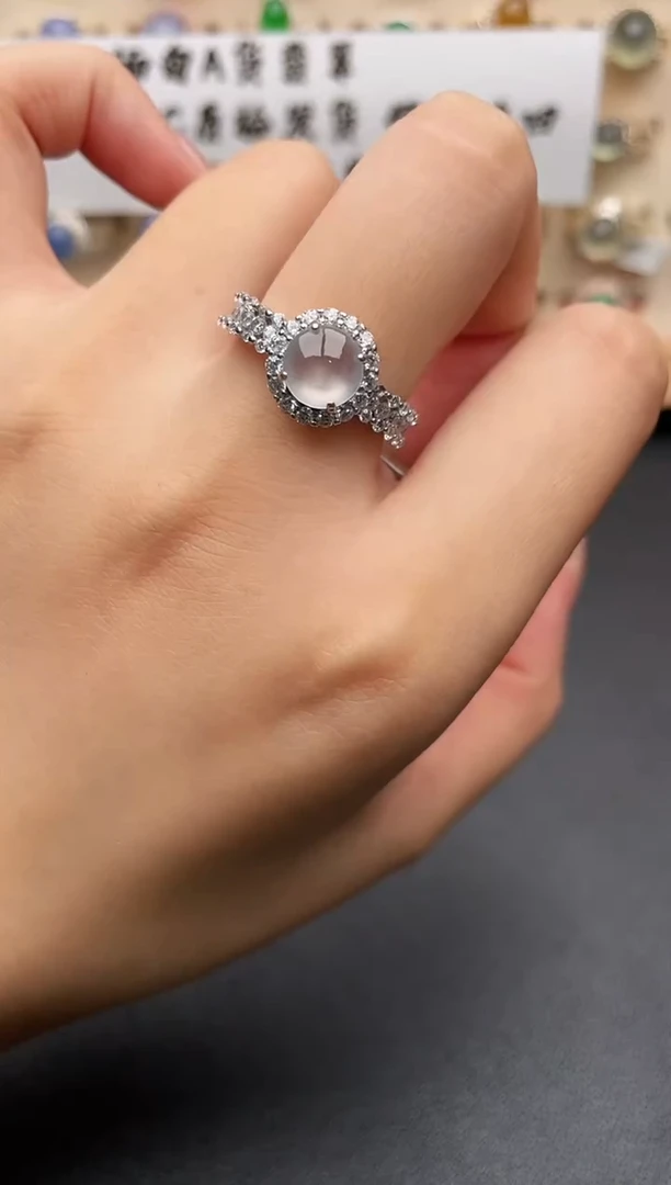 银S925镶嵌戒指翡翠一物一证一礼盒