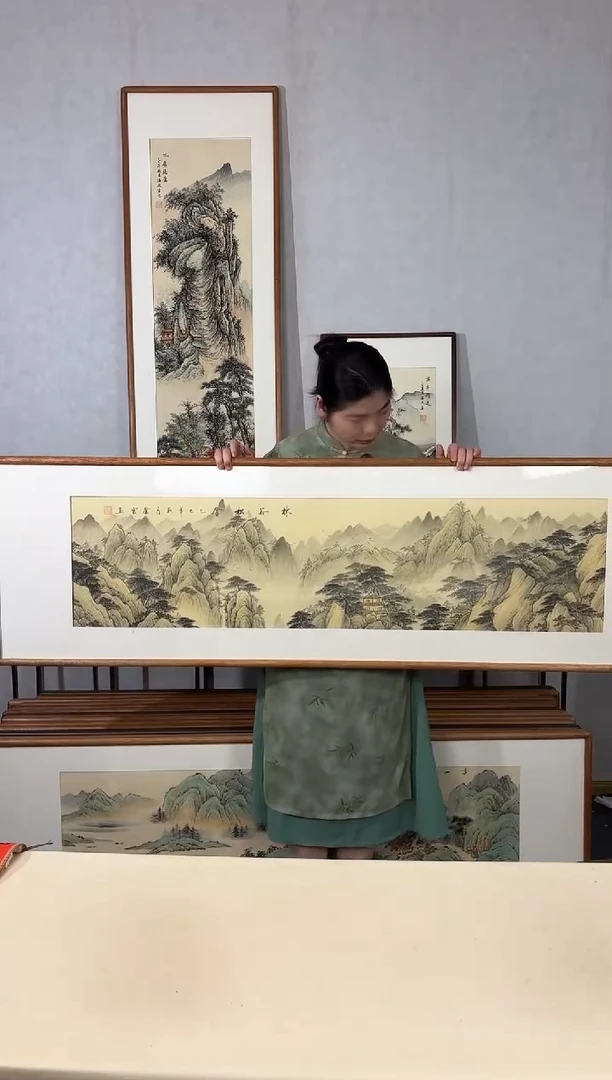 国画手绘*林谷松舍*52*172cm带框发货