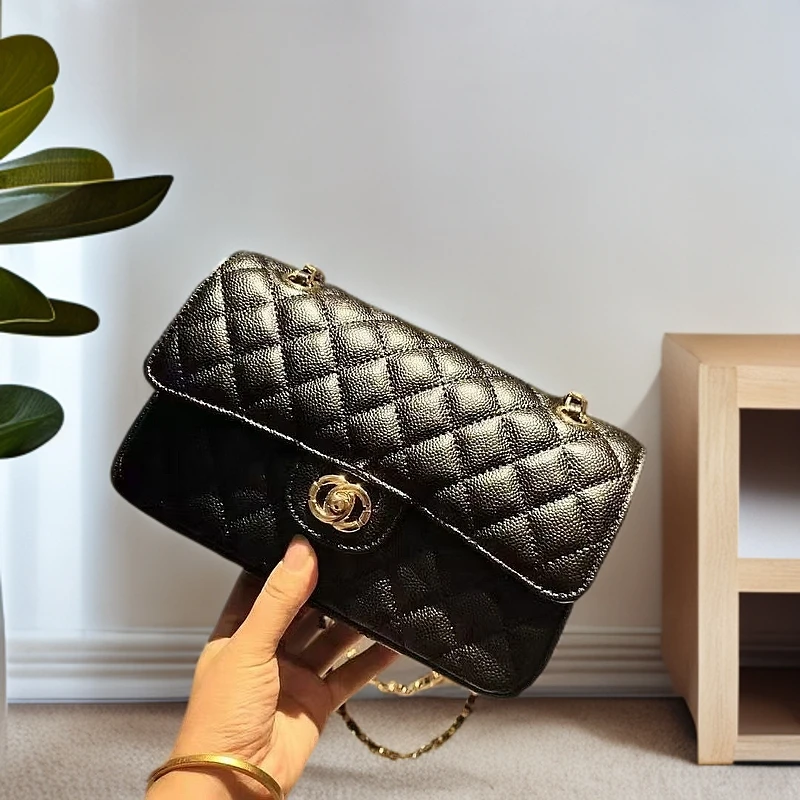 鱼子酱皮cf女包包2025新款小香风菱格链条包高质感真皮单肩斜挎包