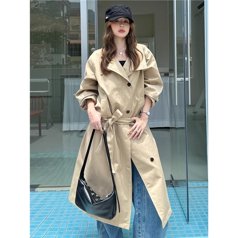 英伦风经典卡其色立领长款风衣女2025秋季新款时尚气质高级感大衣