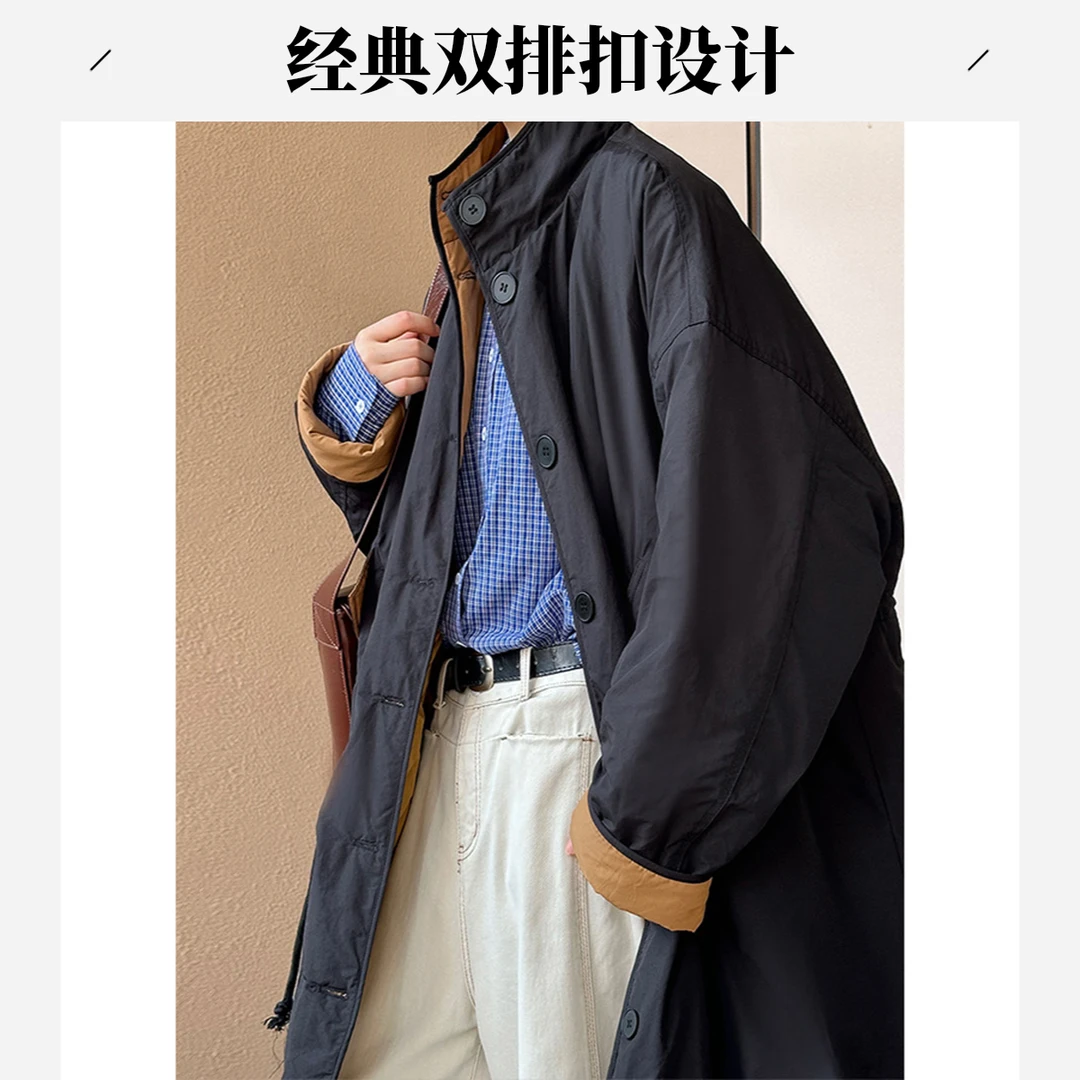 文艺范宽松设计感棉衣女冬季2024新款长款加厚保暖棉服外套潮流