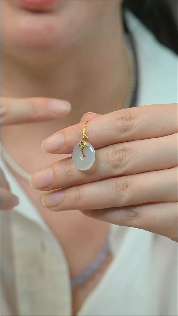 翡翠18K金镶嵌吊坠(不含链) 天然缅甸翡翠吊坠