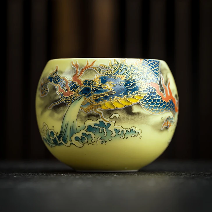 【蓝龙杯.黄色】160ml陶瓷主人杯白瓷茶杯茶器茶盏