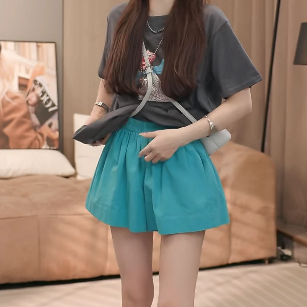 设计感高腰阔腿裤ins薄款韩版透气短裤女2025夏季新款时尚休闲裤