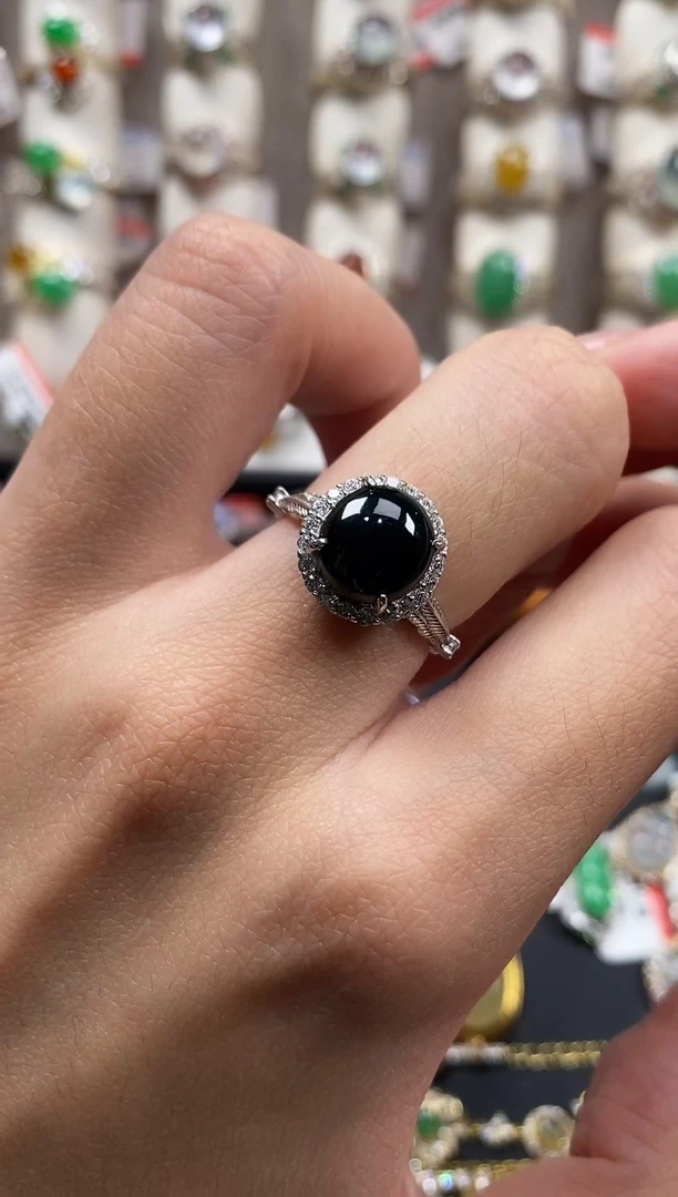 银S925镶嵌戒指翡翠天然A货翡翠6