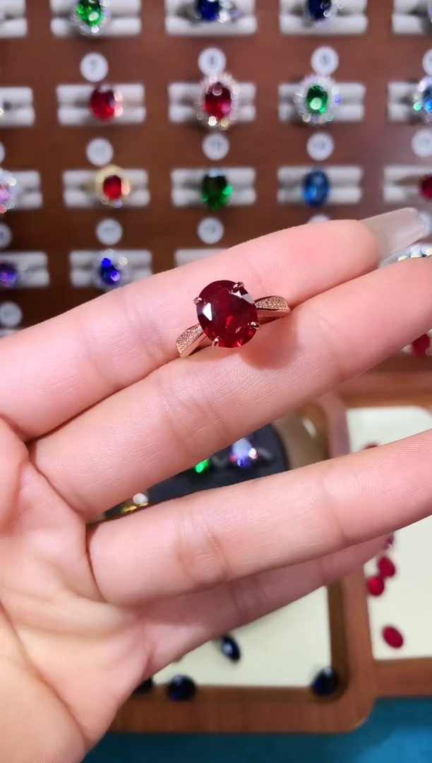 无925银酒红色戒指玫瑰金911