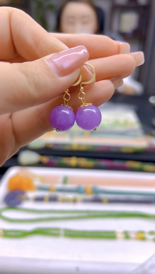 翡翠14K金镶嵌耳饰DIY款E494