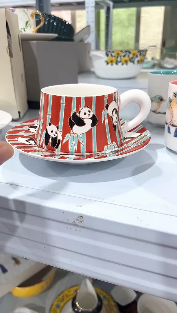 其他陶瓷（简装）熊猫杯碟一套